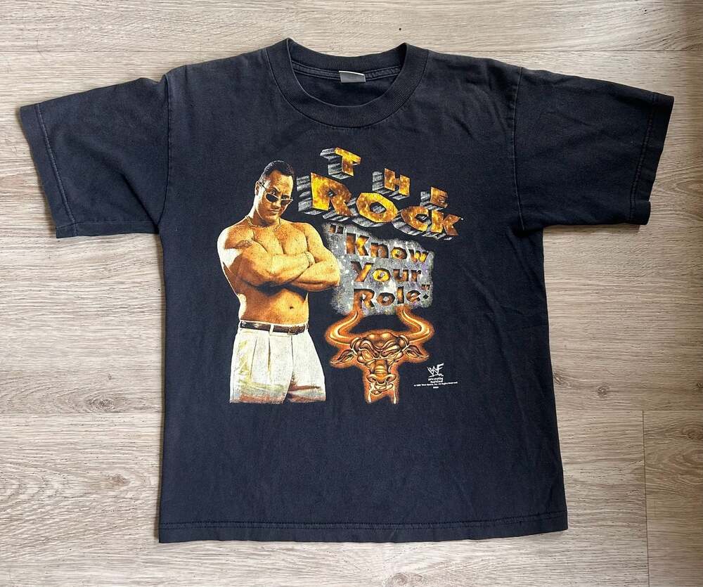 Vintage 1998 WWF The Rock 'Know Your Role' Graphic T Kids Large